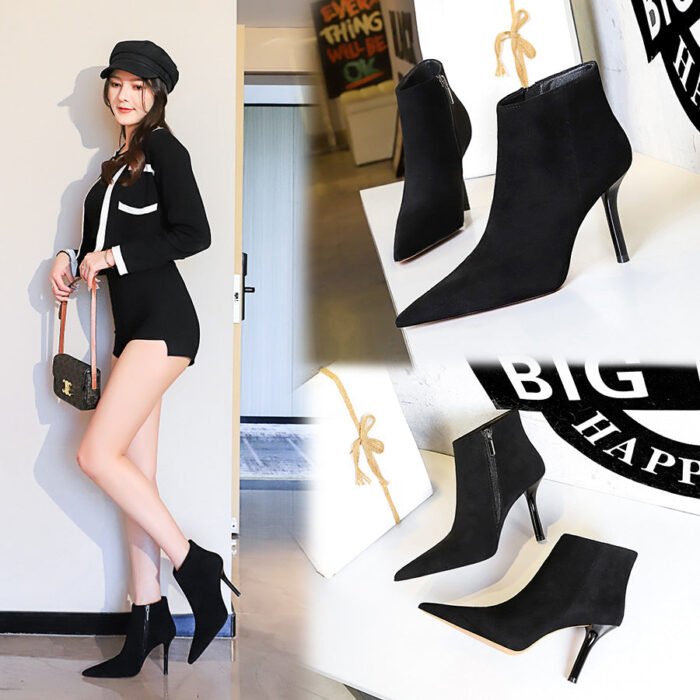Bigtree Shoes 1619-5 European and American Simple Sexy Nightclubs Thinner Stiletto Heel Suede Pointed-Toe Side Zip Women's Boots Ankle Boots - Image 4
