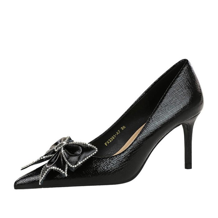 BIGTREE SHOES 3391-ah53 European and American Style Banquet Women's Shoes Stiletto Heel Shallow Mouth Pointed Toe Rhinestone Bow Pumps High Heels - Image 4
