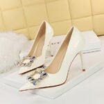 BIGTREE SHOES 9283-3 European and American Banquet High Heels Skinny Women's Shoes Stiletto Heel Shallow Mouth Pointed-Toe Metal Rhinestone Buckle Pumps - Image 2