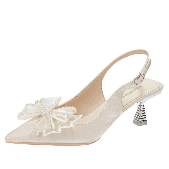 616-51 Pointed High Heels Women's New Elegant Mesh Butterfly Rhinestone Casual Shoes - Image 5