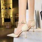 8323-5 European and American Banquet High Heel Low-Cut Pointed Toe Shiny Patent Leather Solid Color Snake Pattern Hollow Hollow-out Strap Sandals BIG TREE SHOES - Image 3