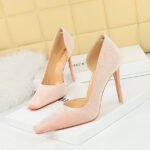 BIG TREE SHOES 3287-2 European and American Style Banquet High Heels Women's Shoes Stiletto Heel Xishi Suede Low-Cut Square Toe Side Hollow Pumps - Image 4