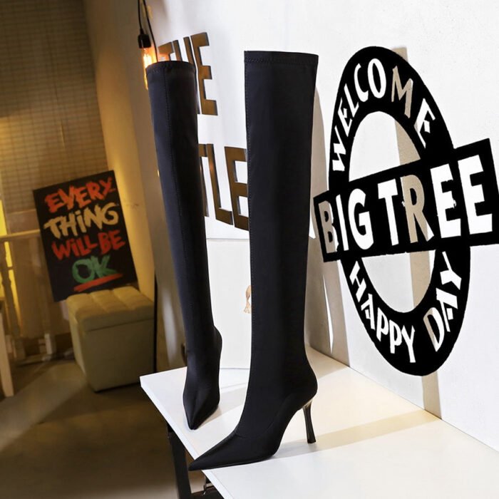 BIGTREE SHOES 365-9 European and American Style Banquet Sexy Nightclubs Thinner Boots Super High Heel Pointed Elastic Lycra over-the-Knee Boots - Image 3