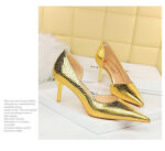 2928-1 European and American style fine-heeled high-heeled shallow pointed side hollow retro metal stone pattern shoes - Image 13