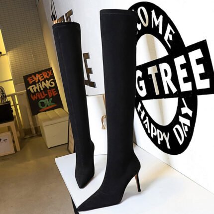 315-A9Long boots knee boots thin high heels boots plush warmth-Bigtree shoes