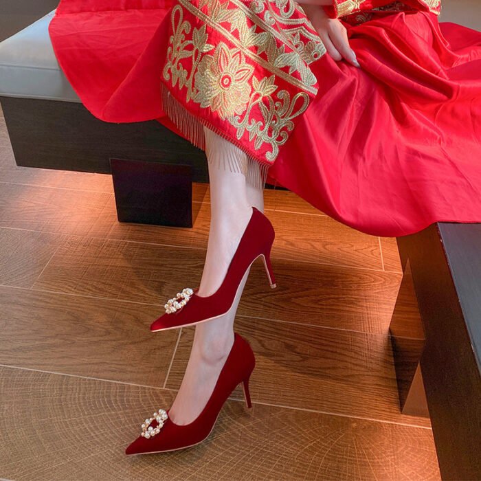 Runnig heels Runnig heels 878-23 Wedding Shoes Wedding Dress Red High Heels Women New Single Layer Shoes - Image 3