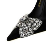 Bigtree Shoes 9511-H29 European and American Banquet High Heels Stiletto Heel Suede Shallow Mouth Pointed Toe Rhinestone Bow Pumps Women - Image 4