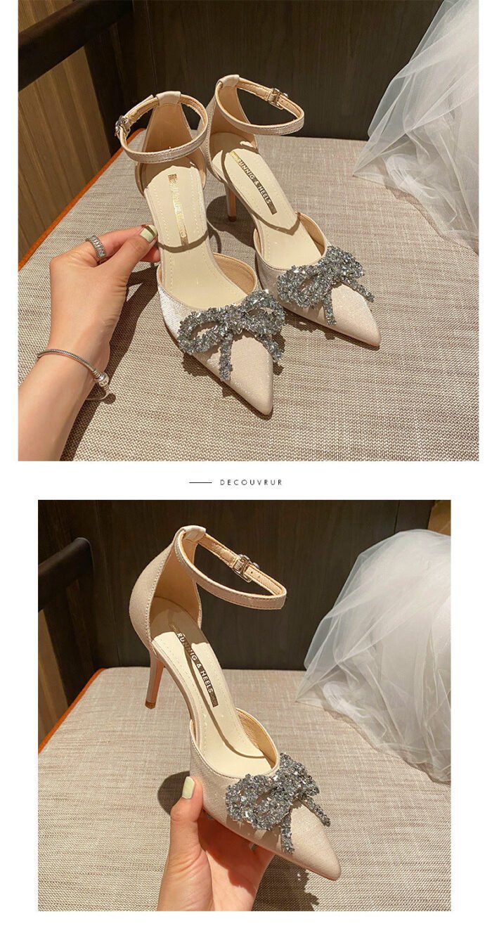 858-11 Pointed High Heels Women's New Buckle Rhinestone Bow Casual High-End Shoes - Image 10