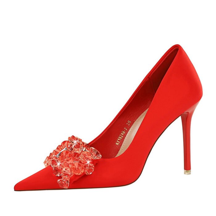 Bigtree Shoes 18249-h27 European and American Style Banquet High Heels Women's Shoes Ultra High Heel Stiletto Heel Satin Low-Cut Pointed-Toe Shoes Wedding Shoes - Image 5