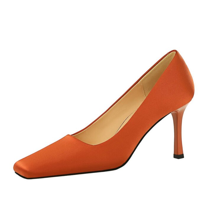 BIG TREE SHOES 7731-1 Korean Fashion Simple High Heels Stiletto Heel Low-Cut Square Toe Satin Banquet Women's Shoes Pumps - Image 5
