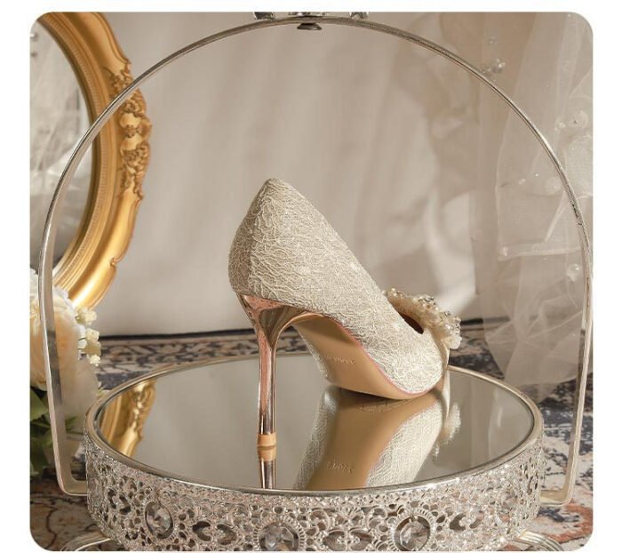 840-7 Stick Pearl Crystal Flower Wedding Shoes Xiuhe Wedding Dress Two-Way Wear Niche Not Tired Feet Stiletto Heel Bride Pumps Women - Image 7