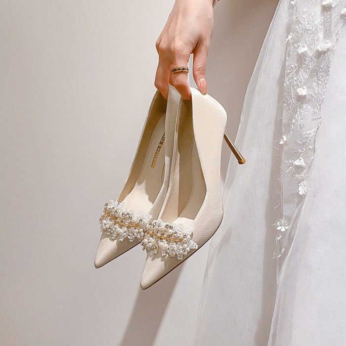 818-7 Pointed High Heels Women's Stiletto Heel Wedding Shoes High-Grade Wedding Shoes - Image 1