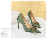 7239-1 European And American Fashion Slim Thin-heeled Super High-heeled Women's Shoes Shallow Pointed Big Metal Buckle Shoes - Image 21