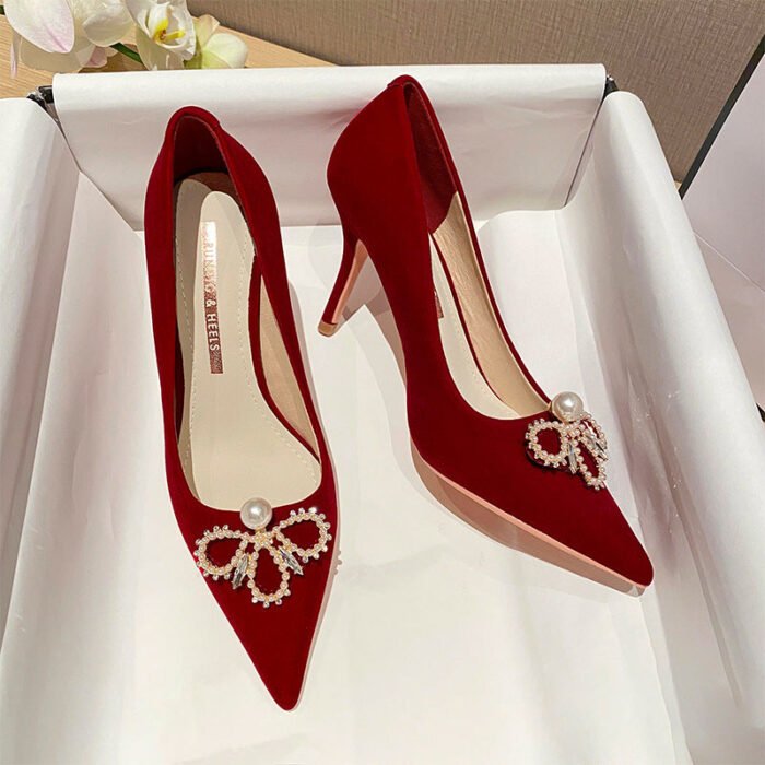 Runnig heels Runnig heels 878-13 Bridal Shoes Wedding Dress Red High Heels New Single Layer Shoes - Image 5