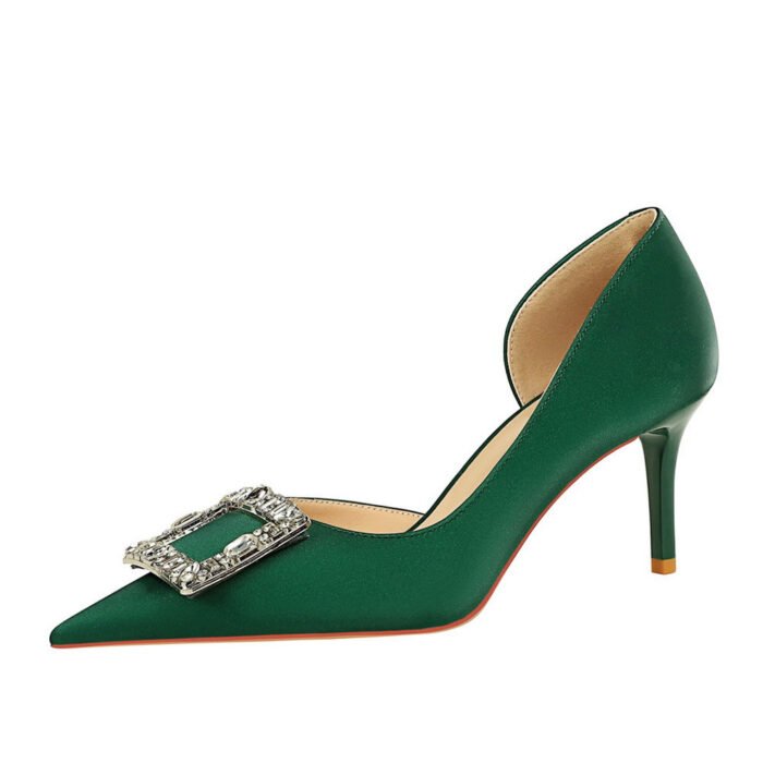 BIG TREE SHOES 3226-Ak35 European and American All-Matching High Heels Women's Shoes Stiletto Heel Shallow Mouth Pointed Toe Side Hollow Metal Buckle Pumps - Image 5