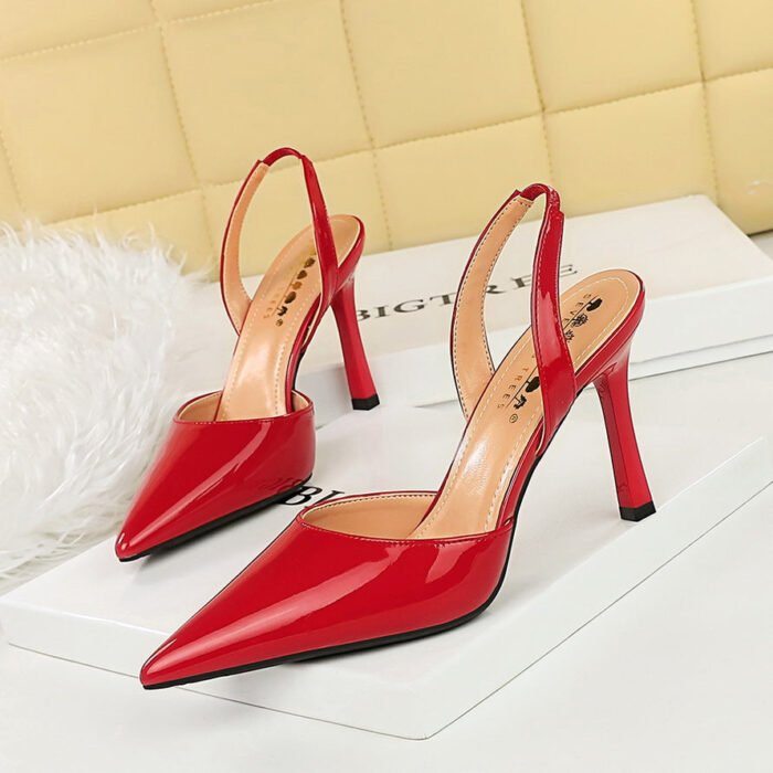 BIG TREE SHOES 228-2 European and American Simple Summer High Heel Shoes Shallow Mouth Pointed Hollow-out Back Empty Back Strap Strap Sandals High Heel - Image 1