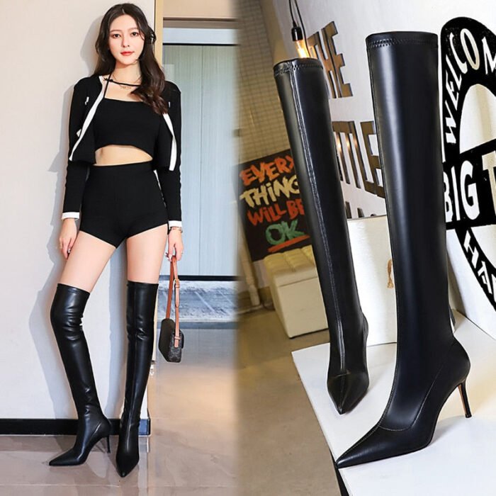 315-A16High-quality leather boots, plush warm winter boots, high-heeled boots-Bigtree shoes - Image 1
