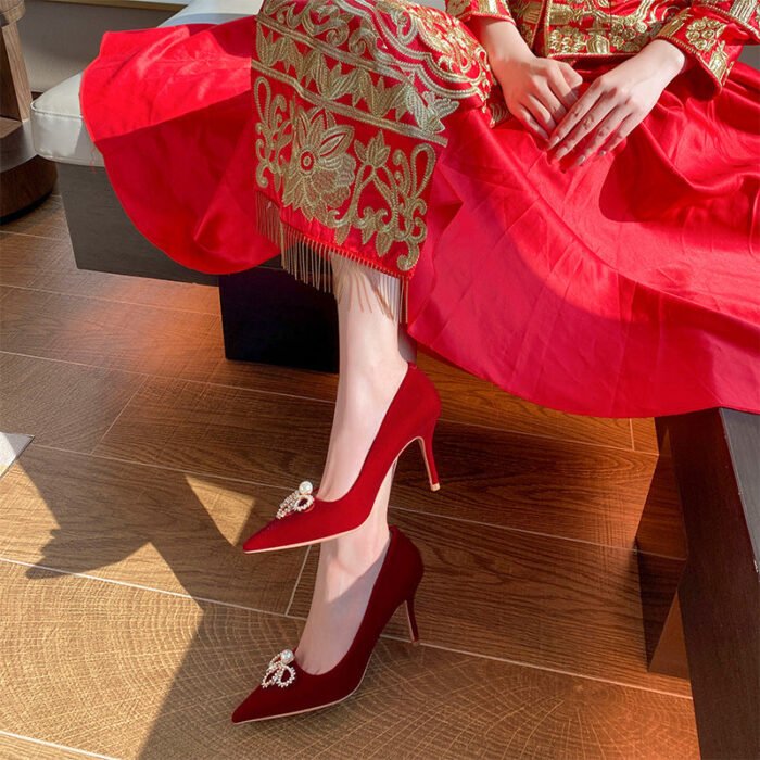 Runnig heels Runnig heels 878-13 Bridal Shoes Wedding Dress Red High Heels New Single Layer Shoes - Image 3