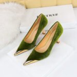 BIGTREE 1818-1 European and American Fashion  Thinner Wine Glass Heel High Heel Suede Shallow Mouth Metal Pointed-Toe Women's Shoes - Image 3
