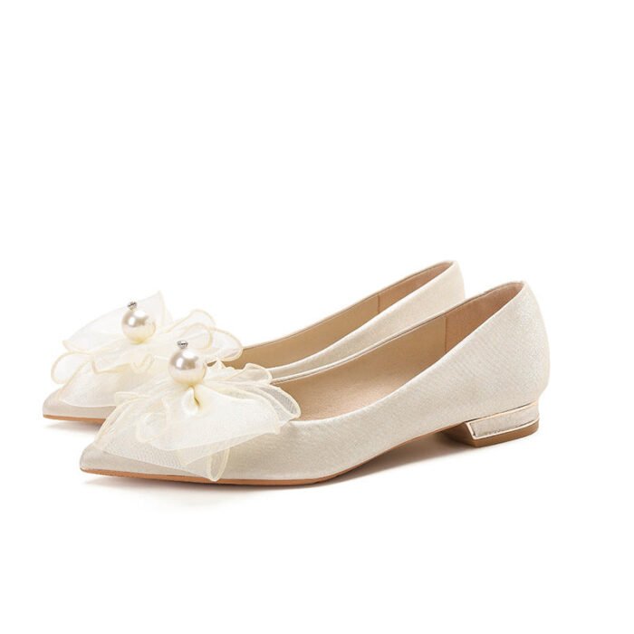 222-60 Pointed High Heels Women's Chunky Heel Wedding Shoes High-Grade Butterfly Wedding Dress Pumps - Image 5