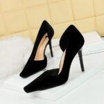 BIG TREE SHOES 3287-2 European and American Style Banquet High Heels Women's Shoes Stiletto Heel Xishi Suede Low-Cut Square Toe Side Hollow Pumps - Image 3