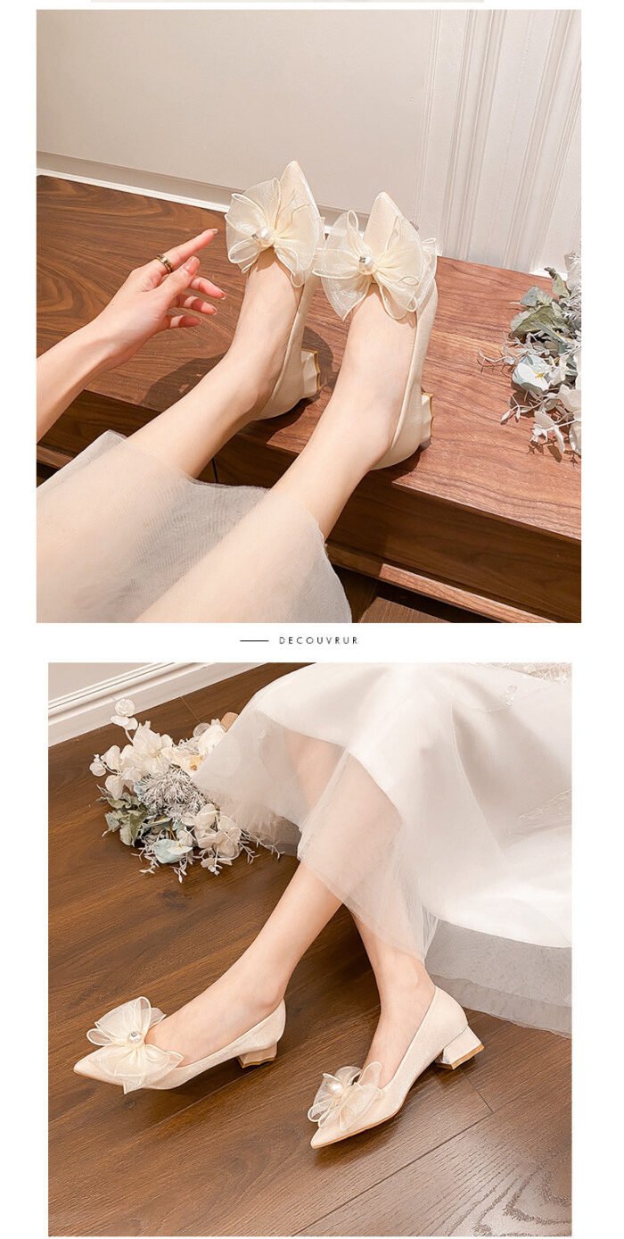 3118-60 Pointed High Heels Women's Chunky Heel Wedding Shoes High-Grade Xiuhe Wedding Dress Annual Meeting Pumps - Image 6