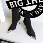 Bigtree Shoes 319-13 European and American Style Fashion Banquet Women's Short Boots Stiletto Heel Elastic Lycra Metal Pointed Ankle Boots - Image 3