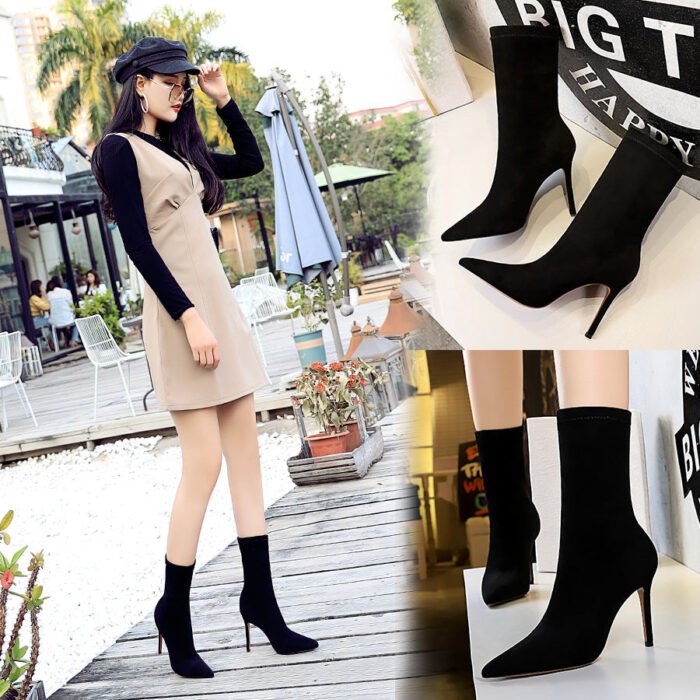 BIG TREE SHOES 315-8 European and American Style Fashionable Simple Pedicure Women's Boots Stiletto Heel Suede Pointed Toe Sexy Nightclubs Thinner Ankle Boots - Image 2
