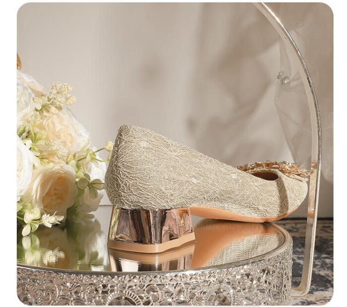 3118-6 Bridal Wedding Shoes Not Tired Women's French Flat Pointed Lace Elegant Single-Layer Shoes Pregnant Women Can Wear Daily - Image 9