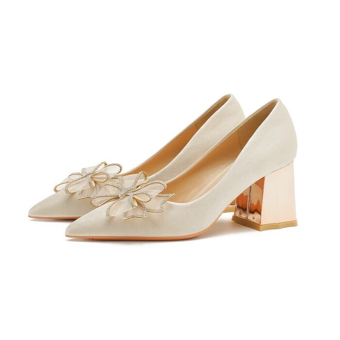 7118-51 Apricot Flower High Heel Women's Chunky Heel High-Grade Xiuhe Wedding Dress Engagement Annual Meeting Pumps - Image 5