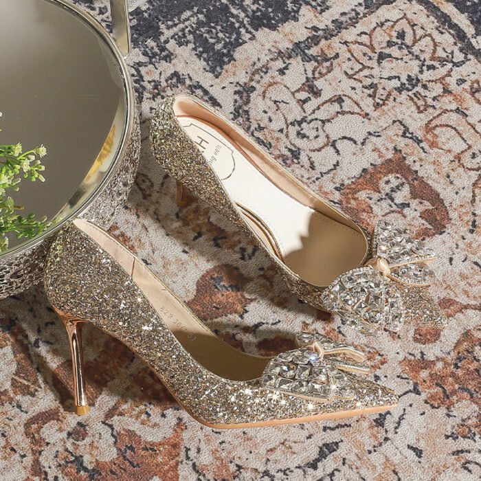 829-145 Pointed High Heel Shoes Women's Stiletto Heel New Wedding Shoes Bridal Shoes Crystal Shoes 32-43 - Image 4