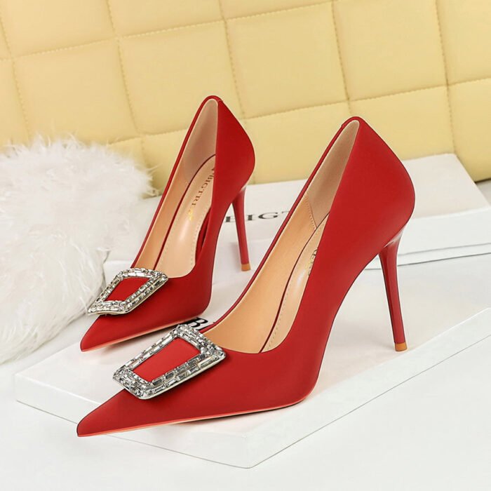 BIGTREE SHOES 3265-k10 Korean Style Fashion Banquet High Heels Stiletto Heel Shallow Mouth Pointed Toe Rhinestone Buckle Thinner-Looked High Heel Pumps Women's Shoes - Image 4