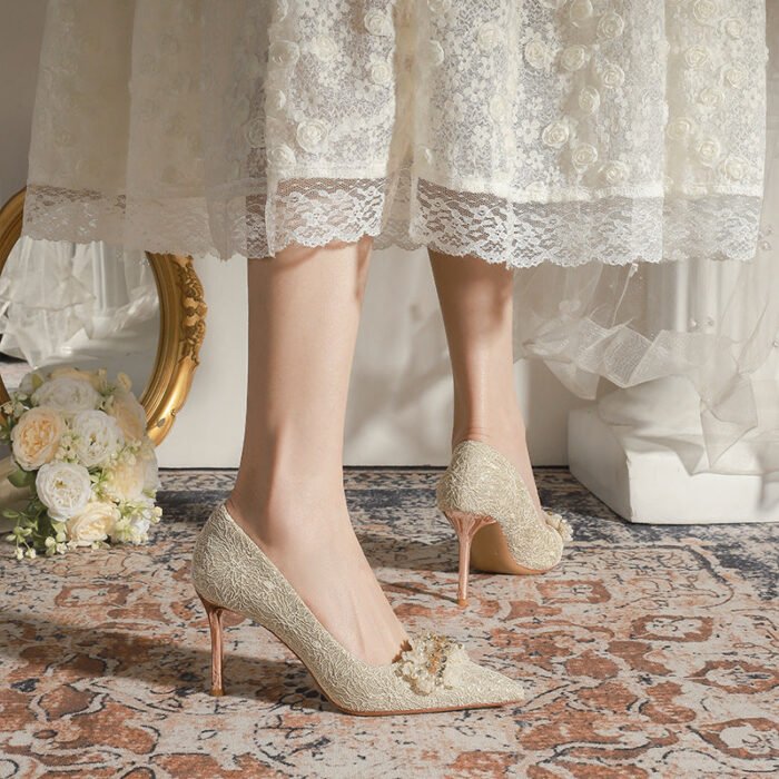 840-7 Stick Pearl Crystal Flower Wedding Shoes Xiuhe Wedding Dress Two-Way Wear Niche Not Tired Feet Stiletto Heel Bride Pumps Women - Image 2