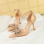 BIGTREE SHOES 8323-h17 Korean Style Banquet Women's Shoes High Heel Low-Cut Pointed Patent Leather Hollow Rhinestone Bow Strap Sandals - Image 3