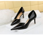 2928-1 European and American style fine-heeled high-heeled shallow pointed side hollow retro metal stone pattern shoes - Image 9