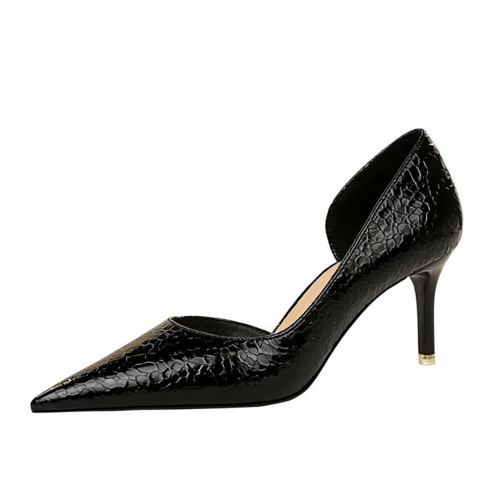 2928-2 retro European and American sexy slim pedicure side hollow thin heel high heel shallow pointed stone pattern women's shoes - Image 4