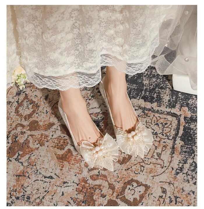 840-16 French Lace Pearl Wedding Shoes Bridal Shoes High Heels Princess Pointed Toe Temperament Fairy Stiletto Heel Pumps Women - Image 17