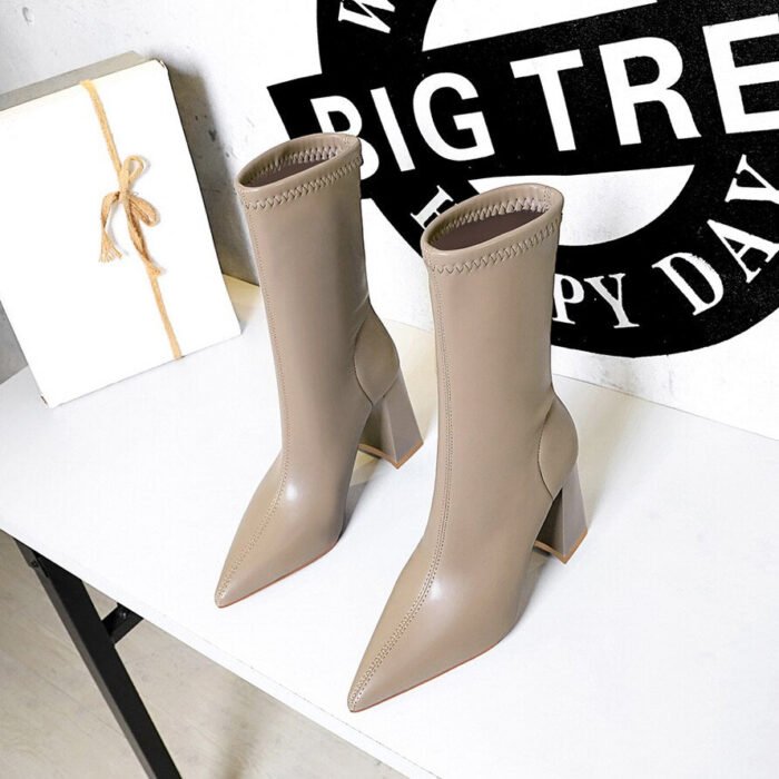 318-12Pointed thick heel women's socks ankle boots sexy high heel boots-Bigtree shoes - Image 2