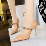 BIGTREE SHOES 3265-3 European and American Style High Heels Women's Shoes Stiletto Heel Patent Leather Low-Cut Pointed-Toe Metal Chain Ankle-Strap Shoes - Image 4