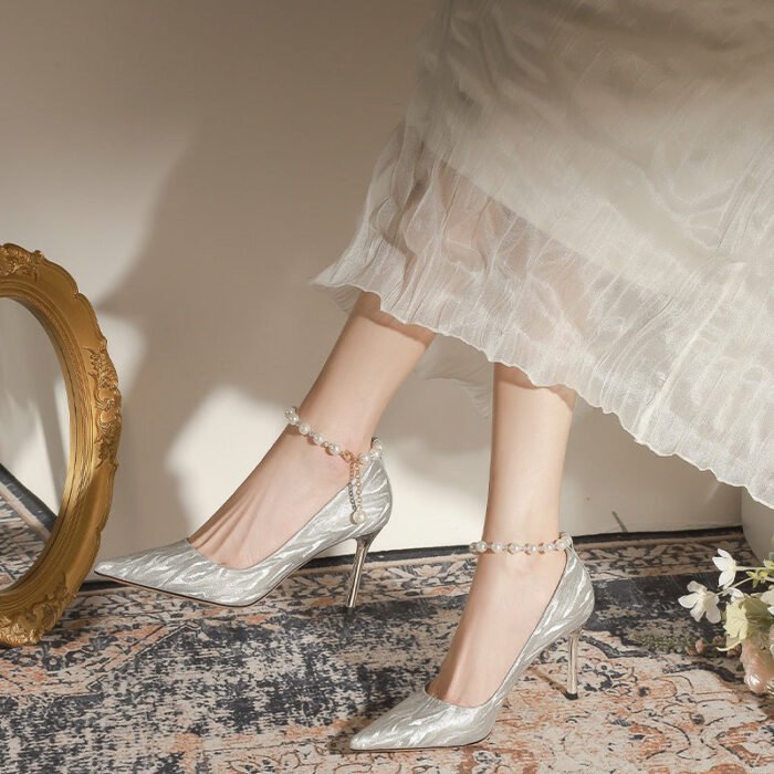 828p-134 [Sheepskin] Pointed High Heel Shoes for Women Stiletto Wedding Shoes Bridal Shoes Two-Way Wear - Image 3