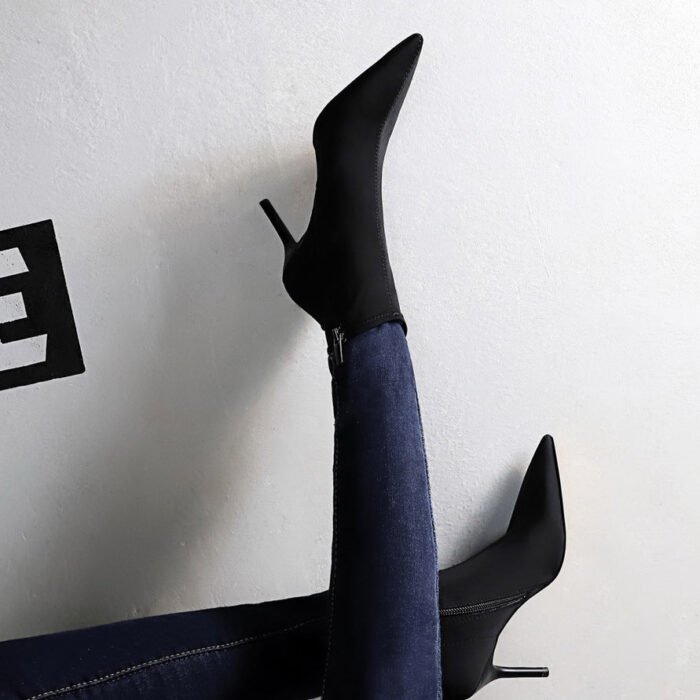 Bigtree Shoes 8788-1 European and American Style Ankle Boots Stiletto Heel Pointed Stretch Lycra Sexy Nightclubs Thinner Ankle Boots Skinny Boots - Image 1