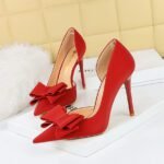 BIG TREE SHOES 626-H2 Korean Fashion Sweet High Heels Stiletto Heel Shallow Mouth Pointed Toe Side Hollow Bow Pumps Women - Image 3