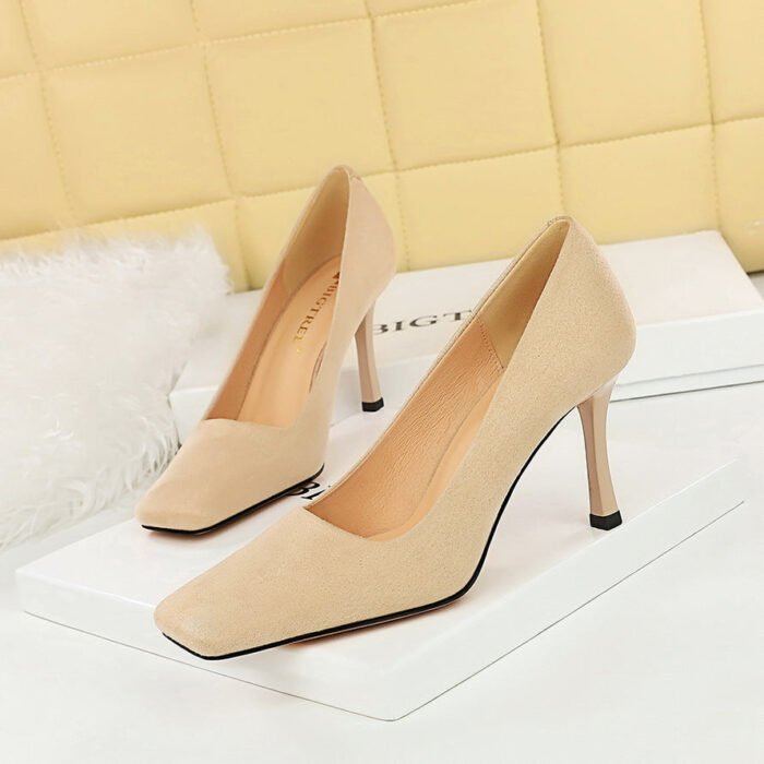 BIG TREE SHOES 7731-2 Korean Style Spring and Autumn Fashion All-Matching Simple High Heels Stiletto Suede Low-Cut Square Toe Women's Shoes High Heel Pumps - Image 4