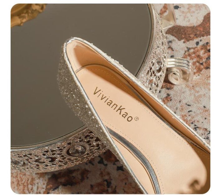 A29-51 Square Head Pearl Flat Chunky Heel Low Heel Niche Advanced Bridesmaid Shoes Women's Wedding Dress Xiuhe Two-Way Wear - Image 9