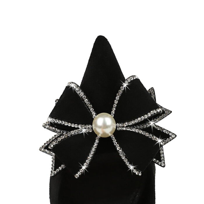 BIGTREE 9511-h16 European and American Style High Heels Women's Shoes Stiletto Heel Suede Shallow Mouth Pointed Toe Rhinestone Pearl Bow - Image 4