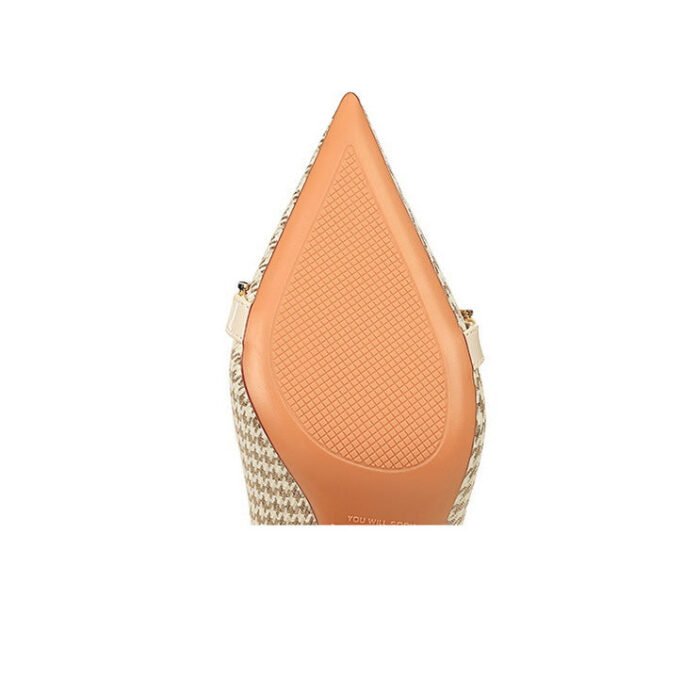 9283-1 European and American style houndstooth high-heeled high-heeled shallow-pointed pearl chain plaid women's shoes - Image 20