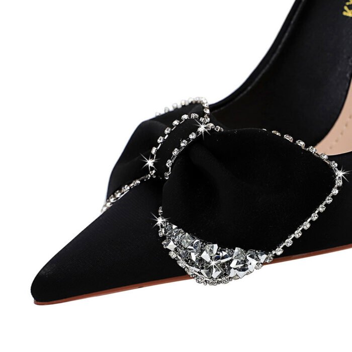 BIGTREE SHOES 18249-h31 European and American Style Banquet Women's Shoes High Heels Stiletto Low-Cut Pointed Toe Satin Rhinestone Bow Pumps - Image 4