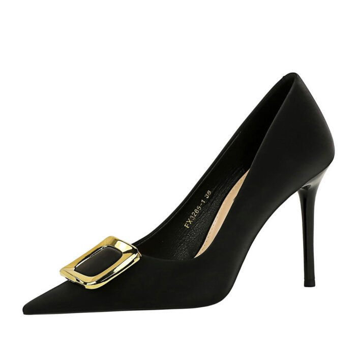 Bigtree Shoes 3265-K7 European and American Banquet Fashion High Heels Stiletto Shallow Mouth Pointed Toe Sexy Slim Metal Buckle High Heel Pumps - Image 5