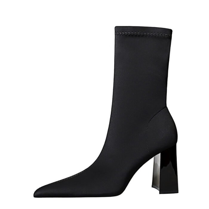 BIG TREE SHOES 318-1 European and American Sexy Slim Fit Thick Heel Super High Heel Stretch Lycra Pointed Toe Skinny Boots Female Boots Ankle Boots - Image 5