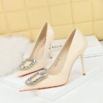 BIG TREE SHOES 3391-k30 Korean Style Fashion Banquet High Heel Stiletto Low-Cut Pointed Patent Leather Snake Pattern Rhinestone Buckle Pumps High Heel - Image 2